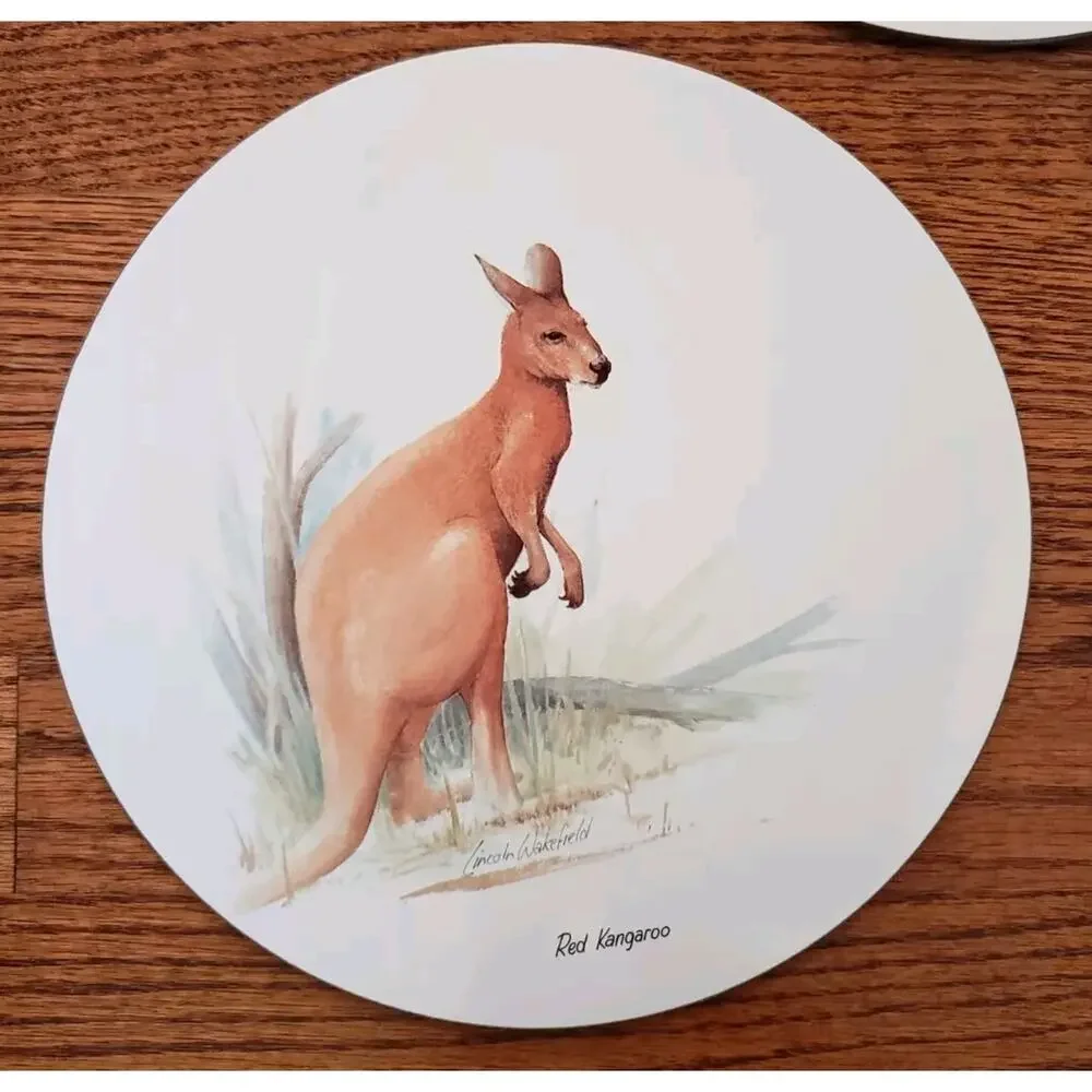 Set of 6 Jason Round Placemats Australian Animals Wakefield Cork Backed w/‎ Box